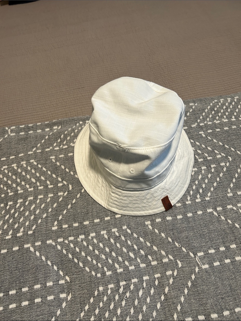 Ben Sherman Cream Cotton Bucket Hat with Leather Tab